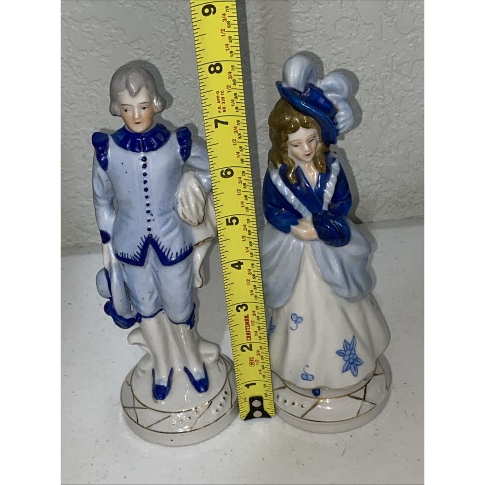 VTG Occupied Japan Blue Delft Victorian Colonial Courting Couple Man Woman 8” - Picture 6 of 9